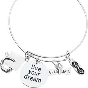 2025 Graduation Charm Bangle Bracelet – Silver "Live Your Dream"